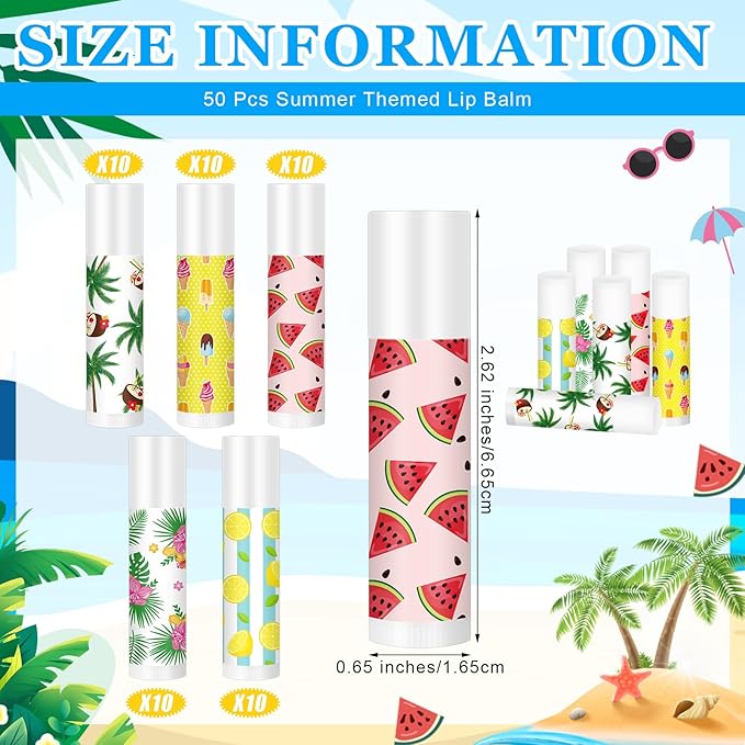 50 Pcs Summer Lip Balm Bulk Moisturizing Lip Balm Jasmine Flavor Lip Balms Cream Tropical Hawaiian Beach Luau Party Lip Care Product for Stocking Stuffers Beauty Gifts Women Men