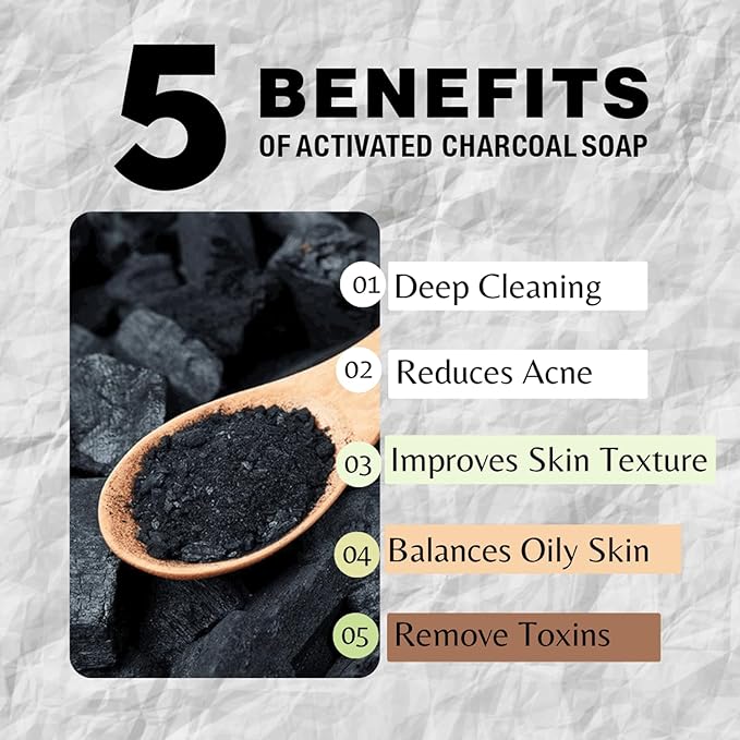 One With Nature Activated Charcoal Soap 4oz 3-Pack – Detoxifying and Exfoliating Charcoal Soap Bar with Dead Sea Salt for Face & Body, for Men & Women