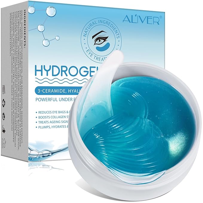 60 Pcs Under Collagen Eye Masks, Under Eye Patches for Dark Circles and Puffiness, Hydrating Eye Mask Skincare, Eye Gel Pads for Eye Bags and Wrinkles Under Eye Treatment (60 Pcs Blue)