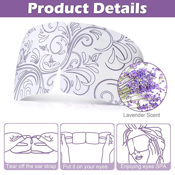 50 Packs Steam Eye Mask for Dry Eyes Spa Warm Sleep Eye Mask Self Heating Disposable Eye Masks for Home Office Travel Eyestrain Relieve (Lavender Scent)