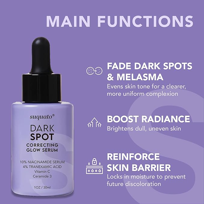 Dark Spot Correcting Glow Serum: Melasma Hyperpigmentation Treatment for Face with Tranexamic Acid Niacinamide - Vitamin C Serum and Dark Spot Remover For Face