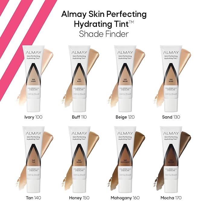 Almay Hydrating Liquid Foundation Tint, Lightweight with Light Coverage, Naturally Dewy Finish, Hypoallergenic, Dermatologist TestedFragrance Free, 160 Mahogany, 0.94 fl oz.