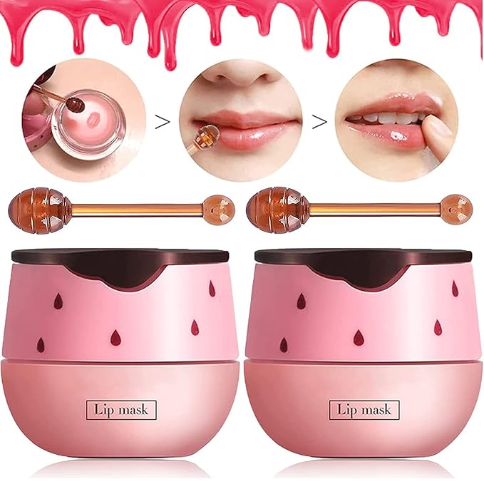 2 Pack Strawberry Lip Mask Strawberry Lip Balm Pot Propolis Moisturizing Hydrating Lip Sleeping Mask Prevention Dry and Cracked Lip Scrubs Exfoliator (2-Strawberry)
