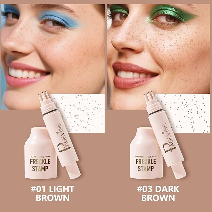 Freckle Stamp - Freckle Pen Waterproof, Long Lasting Fake Freckles, Quick Dry 5-Point Faux Freckles Stamp Cushion Stain Marker in One Press Natural and Lifelike Sunkissed Pencil Tool Makeup (#3-Dark)