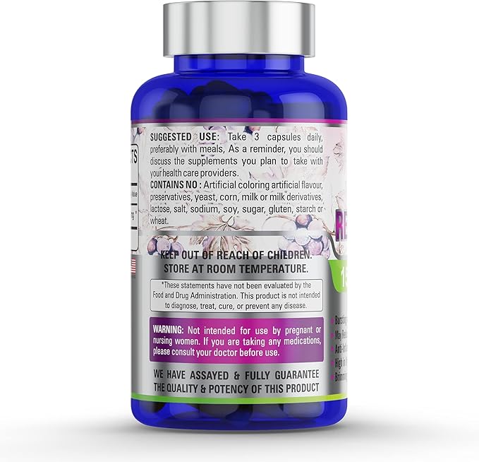 100% Pure Resveratrol Extract for Anti-Aging & Heart Health - 1500mg Maximum Strength (1)
