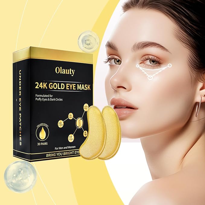 24K Gold Under Eye Patches,Black Box Collagen Anti-Aging Moisturize Under Eye Mask,Reducing Fine and Lines Dark Circleeye Patches,Gel Eye Masks Beauty & Personal Care