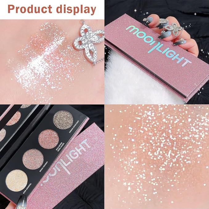 4 Colors Highlight Pink-Purple Eyeshadow Palette, SHANY Cosmetics Shimmer Eyeshadow Palette, Cruelty-Free and Vegan Formula, Glitter Shimmer Eyeshadow for Professional Makeup