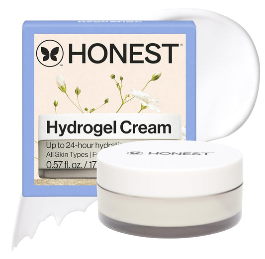 Honest Beauty Mini Hydrogel Cream with Hyaluronic Acid | Lightweight, Moisturizing Water Cream | Gentle for Sensitive Skin, Fragrance Free, Vegan | Travel Size, .57 fl oz