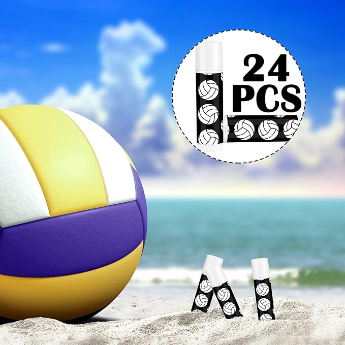 24 Pcs Volleyball Lip Balm Volleyball Team Gifts Volleyball Party Favors Volleyball Lip Balm Gift for Volleyball Team Volleyball Party Guest Supplies (Black)