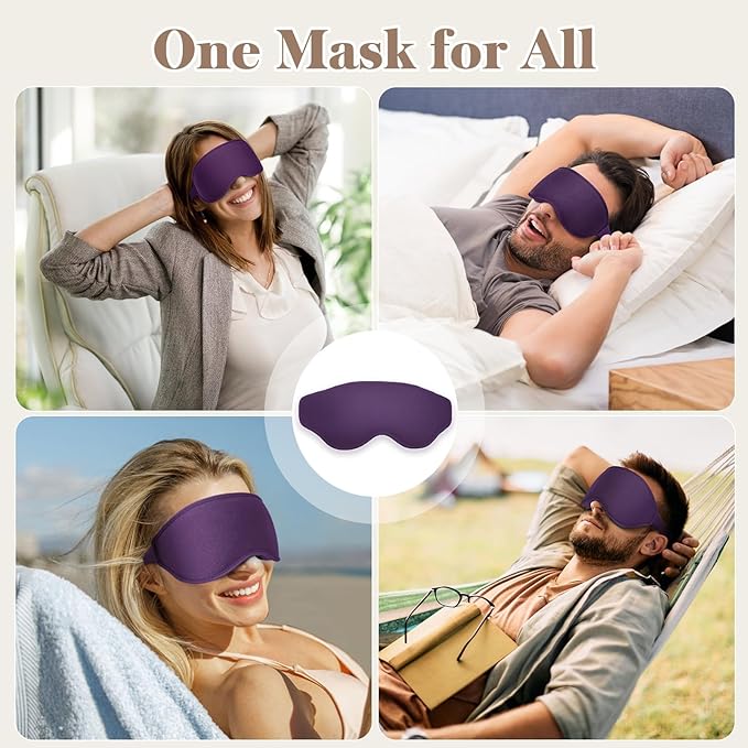 3D Cooling Eye Mask Sleep Mask for Men & Women, 100% Pressure-Free & Light Block-Out Eye Mask for Sleep with Easy Adjustable Strap, Night Eye Cover for Travel, Purple