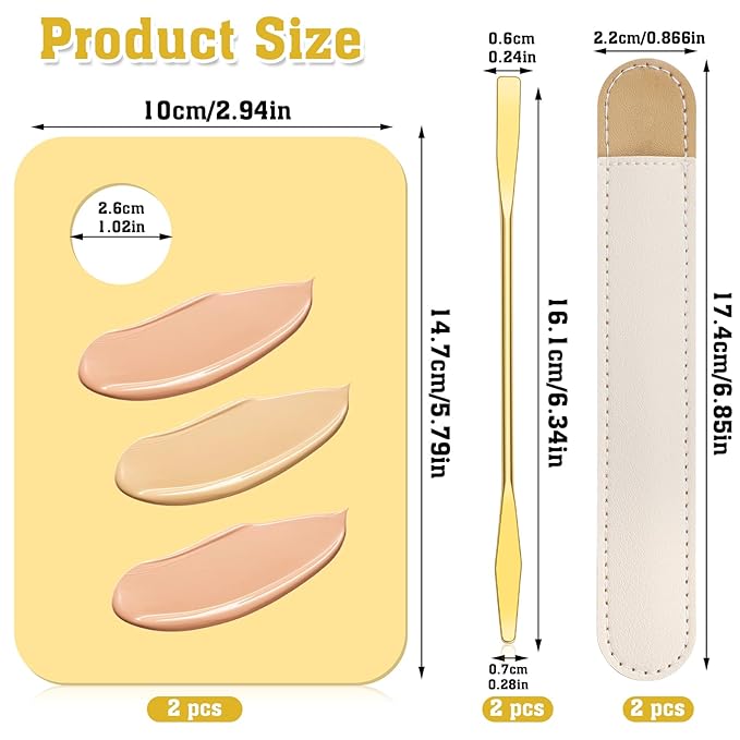 6 in 2 Sets Makeup Mixing Palette, Gold Acrylic Cosmetic Palette with Korean Makeup Spatula Tool for Mixing Foundation Eye Shadow Lipsticks Nail Art