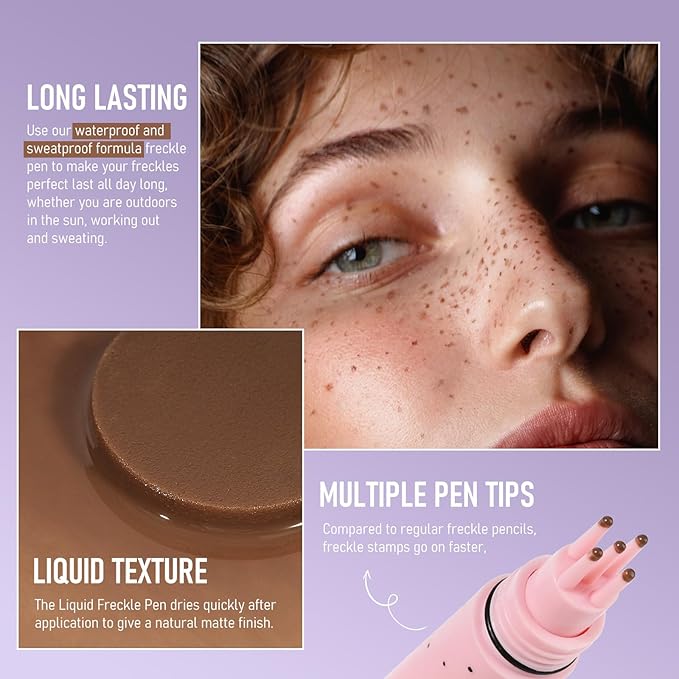 Freckles Stamp Pen, Resistant Faux Liquid Freckle Makeup, Waterproof Sweatproof Quick Dry Long Lasting, Natural Lifelike Sunkissed Matte Finish Fake Freckle Pen-DEEP