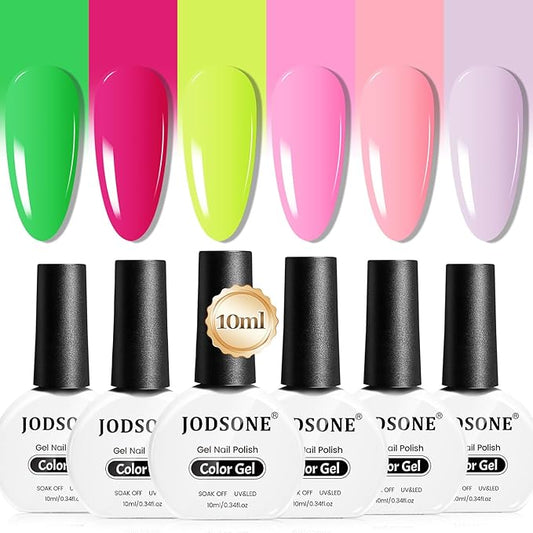 JODSONE 10ml Green Gel Nail Polish Set 6Colors Long Lasting Neutral Green Pale Lacquer Glossy Art for Nail and Salon Need U V Lamp