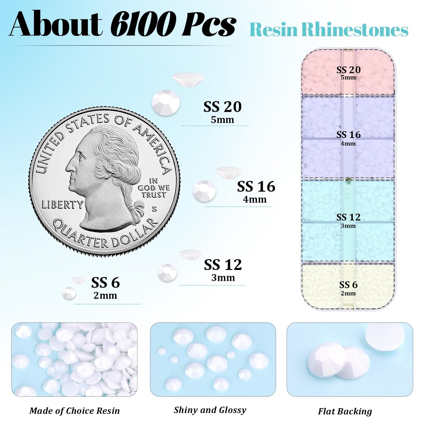 6100Pcs Resin Rhinestones for Crafting with 2Pcs 10ml B7000 Jewelry Glue, 1 Box Flatback Crystals Diamond (White) for Bedazzling Crafts DIY Nail Art Non Hotfix Gems for Clothing Shoes