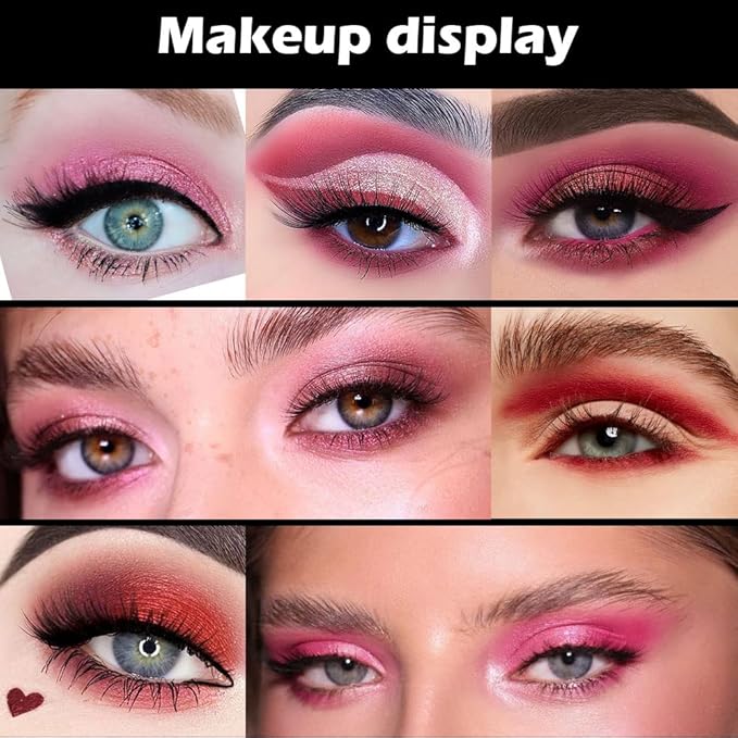 16 Girds Colorful Matte Shimmer Eyeshadow Palette for Eye Makeup,High Pigmented Eye Shadow Primers Powder Palet de sombras de ojos-Pink Red#