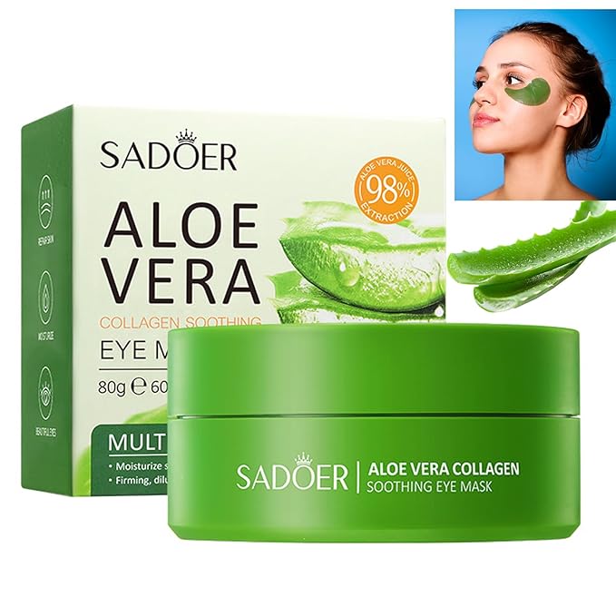 60 Pcs Under Eye Patches, Aloe Vera Eye Masks for Dark Circles & Puffiness with Collagen, Relieve Dryness, Reduce Fine Lines, Soothing Hydrating Under Eye Mask, Skin Care Eye Patches