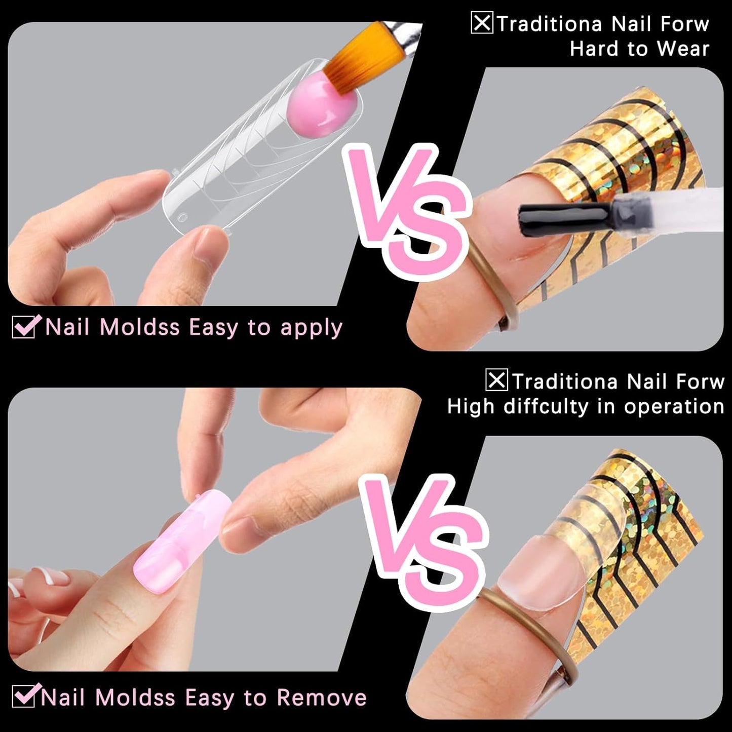 130 Pcs Poly Extension Gel Dual Nail Forms Nail Molds With Scale Builder Coffin Nail for Gel Manicure Nail Art Design Salon DIY at Home (Long Round-Head Dual Nail Forms Set)