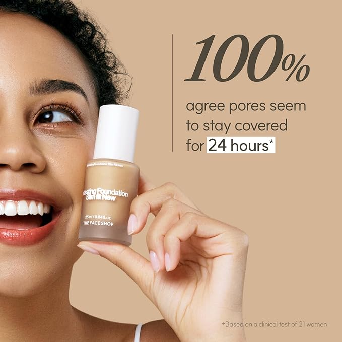 THE FACE SHOP Ink Lasting Liquid Foundation, Full Coverage, 72‑Hour Wear Semi‑Matte Finish, Makeup with Bakuchiol, C110 Apricot Beige, 0.84 Fl. Oz.