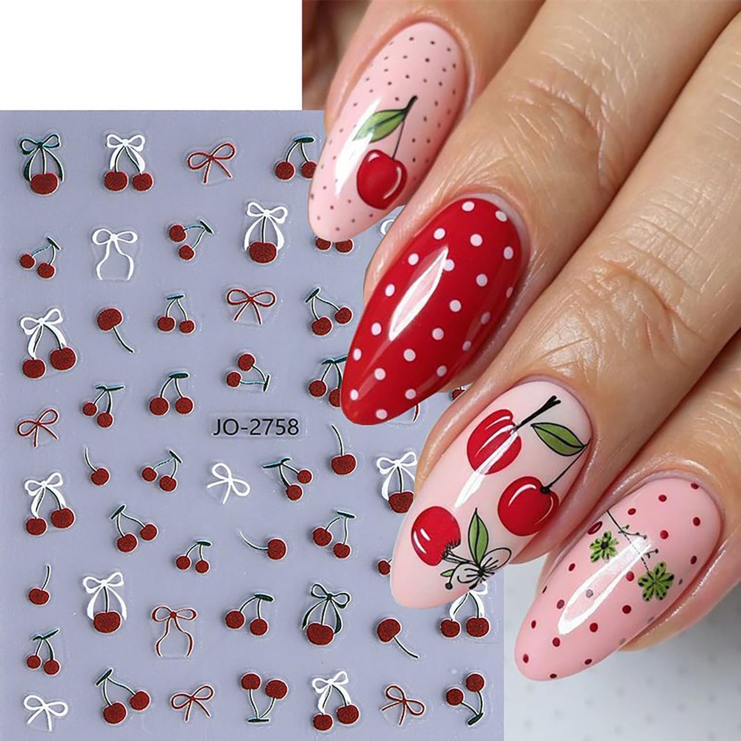 6 Sheets Fruit Nail Art Stickers 3D Self -Adhesive Cherry Strawberry Nail Decals Holographic Lemon Peach Nail Stickers Summer Cute Fruite Nail Decals Decoration for Women DIY Manicure Supplies