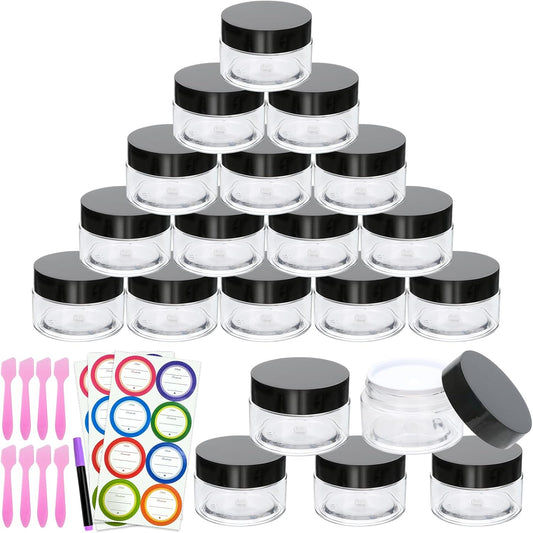 20 Pack 1oz Plastic Containers with Lids, Jars with Lids, Great for storing,lip balms, creams, ointments, cosmetics, samples