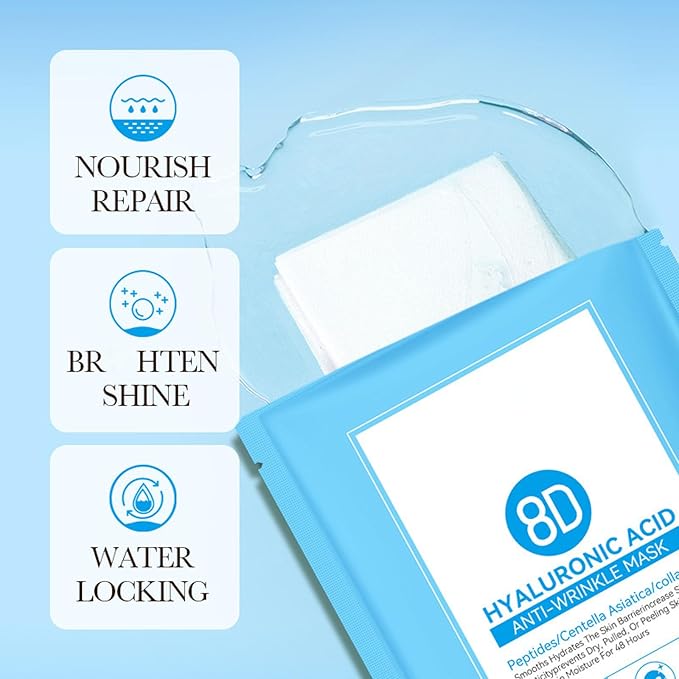 8D Hyaluronic Acid Face Care Set, Hydrating Skin Care Set Moisturize Skin, Smooth Fine Lines, Improves Skin Elasticity, Anti-Aging Skin Care Set with Cleanser,Eye Cream,Face Cream,Serum,Mask