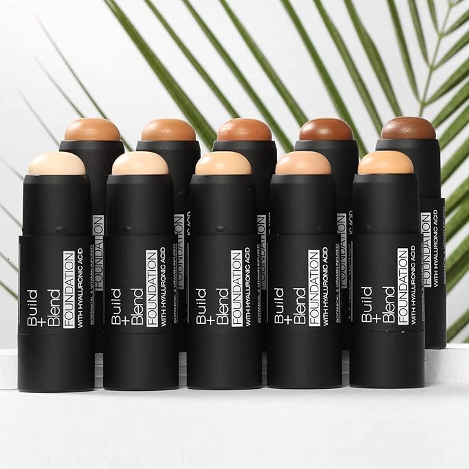 Palladio BUILD & BLEND Foundation Stick, Medium Coverage Buildable Contour Stick for Face, Ultra Blendable Creamy Formula for a Natural Shine Free Finish, Professional Makeup, 0.25 Ounce (Almond)