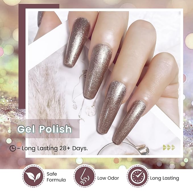 JODSONE 10ml Glitter Gel Nail Polish Set 6 Color Glitter Effect gel polish All Seasons Neutral Soak off LED Lamp Gel Manicure Set for Nail Art