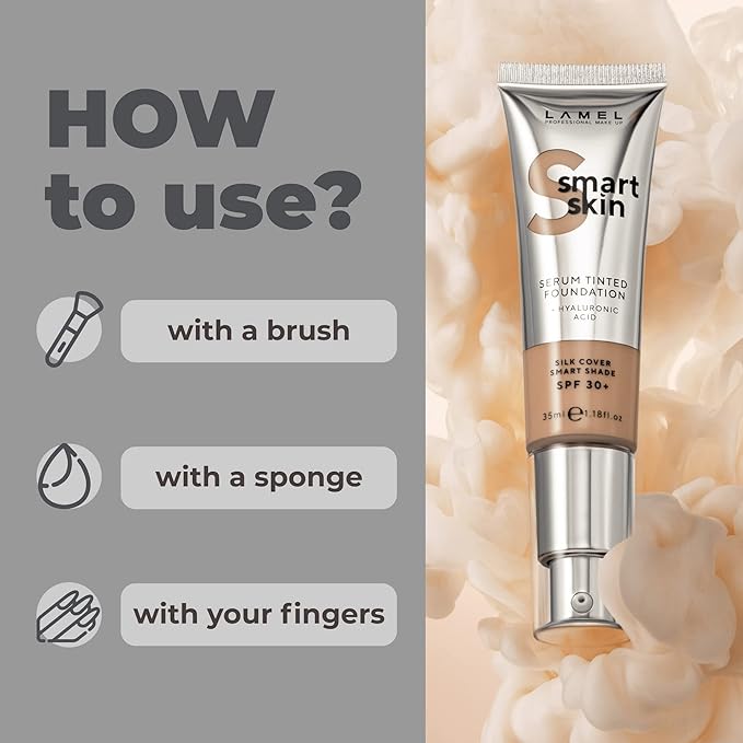 LAMEL Smartskin Serum Tinted Foundation - Hydrating & Nourishing - Hypoallergenic & Skin-Caring - Color Correcting - Anti-Aging Formula with Hyaluronic Acid - 403, 1.18 fl.oz