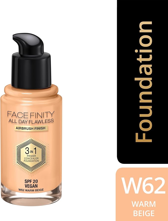 Max Factor Facefinity 3-in-1 All Day Flawless Liquid Foundation, SPF 20-62 Warm Beige, 30 ml