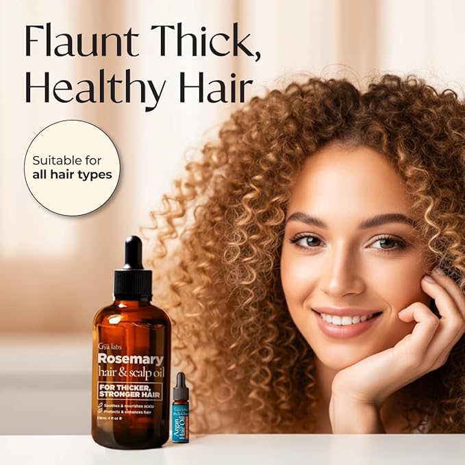 Gya Labs Rosemary & Castor Hair Growth & Styling Oil - 4 Fl Oz - Rosemary to Strengthen Hair - Protect & Tame Frizz, Dry Scalp - Hair & Scalp Hydration with 0.17 Fl Oz Deep Revival Argan Oil