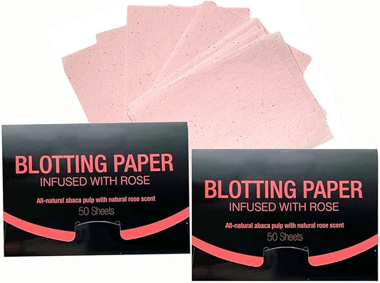 2 Pks ROSE INFUSED Natural Abaca Blotting Paper - 100 Oil Blotting Sheets - Makeup Friendly UNISEX All Skin Types Oily Skin Shine Blotter Photography Zoom Meetings Travel Gym School - MADE IN TAIWAN