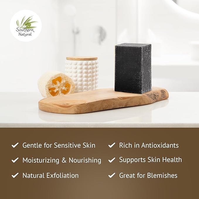 Southern Natural Activated Charcoal Soap Bar (3 Pack) Face and Body Soap For Sensitive Skin With Dead Sea Mud, Goat Milk & Peppermint Essential Oil