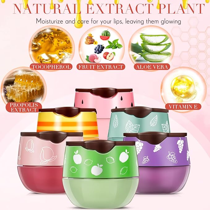 12 Pcs Bee Lip Balm Honey Pot with Brush Propolis Lip Mask Overnight, Moisturizing Hydrating Lip Sleeping Mask Prevention Dry and Cracked(Honey+Peach+Grape+Strawberry+Apple Lime+Mint)
