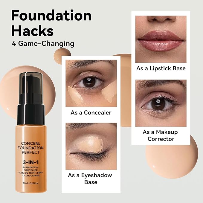6 Colors Liquid Foundation Long-Lasting,Poreless Liquid Oil Concealer Foundation For All Skin Type,Waterproof & Sweat-Proof,Easy To Push Away,Flawless Finish Foundation,Balanced Skin Color