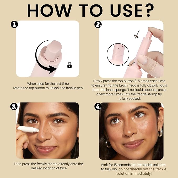 Freckle Stamp Pen,Fake Freckles Stain Marker Pencil Tool for Natural and Lifelike Sunkissed Face Freckle Makeup for Waterproof and Long-Lasting,Quick Dry 5-Point Faux Freckle Stamp Cushion, 01 Light