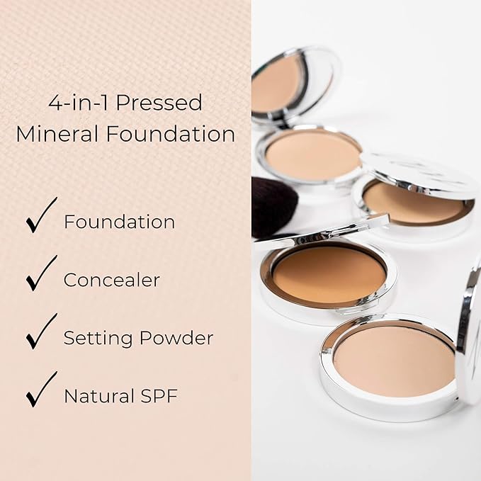 4-in-1 Pressed Foundation Powder with Natural SPF, Concealer & Finishing Powder, Medium to Full Coverage Foundation, Mineral-Based Powder (Taylor, .35 oz)