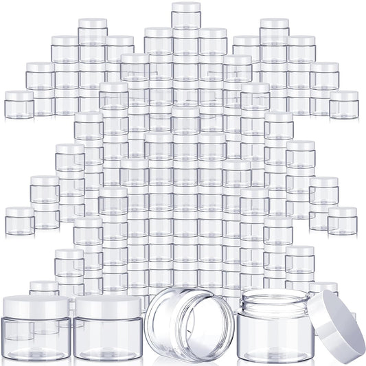 200 Pcs Empty Bulk Plastic Container Jars with Lid Leak Proof Round Plastic Jars Small Cosmetic Travel Containers for Storage Makeup Creams Lotion Ointments(White,2 oz)