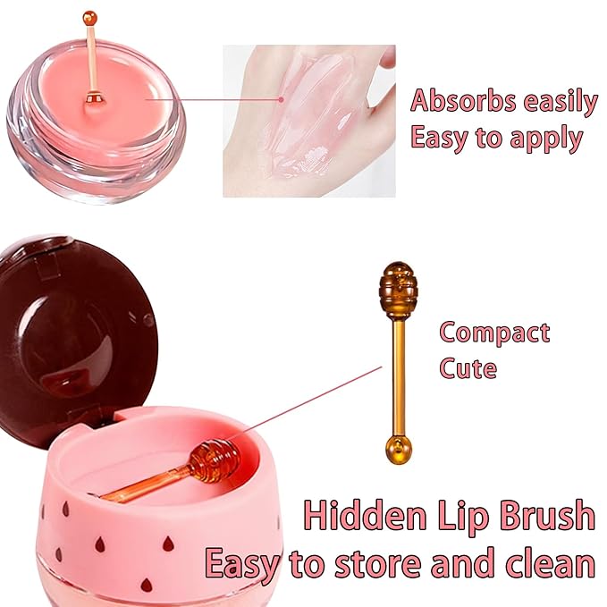 3 PCS Bee Lip Balm Honey Pot, Honey & Strawberry & Apple Lime Lip Mask Overnight Propolis Moisturizing Lip Balm Hydrating Prevention Dry and Crack Lip Scrubs Exfoliator Lip Wrinkle Care (Set A)