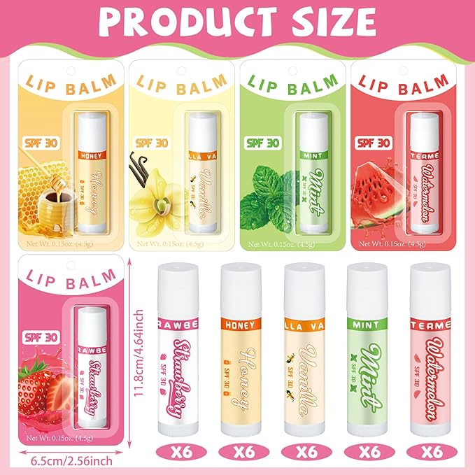 30 Pack Lip Balms SPF 30 Bulk Sunscreen Lip Balms Party Gifts Favors Lip Sunscreen Care with Vitamin E Wedding Bridal Shower Favors Baby Shower Gifts for Outdoor Travel Beach