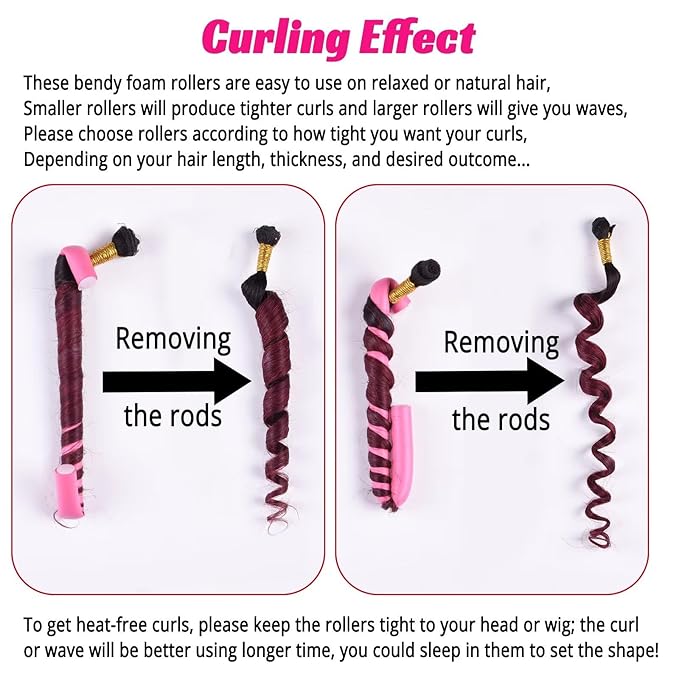 30PCS 9.45" Flexible Curling Rods,Heatless Twist Soft Foam Hair Rollers Home Use for Women Girls Long and Short Hair to Sleep in, (0.55 x 9.45 Inch, 3 Colors)