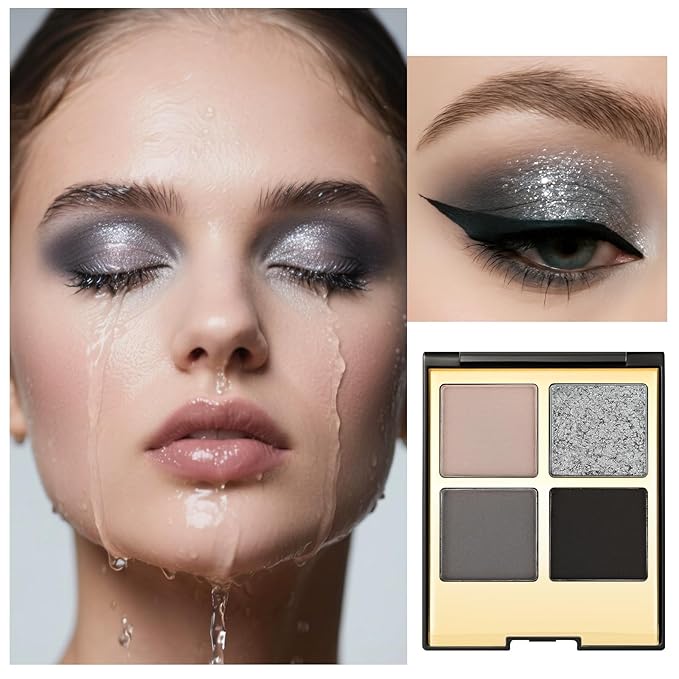 Erinde 4 Colors Eyeshadow Palette Eye Shadow Makeup, Matte Shimmer Metallic Purple Mauve Nude Neutral Eyeshadow, Long Wearing, Velvety Pigmented Blendable, Quad Eye Shadow Palette, 03