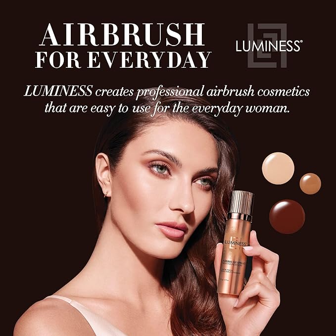 LUMINESS Silk Airbrush Spray Foundation & Buffing Brush Kit – Full Coverage Foundation & Dual-Sided Buffing Brush - Buildable Coverage, Anti-Aging Formula Hydrates & Moisturizes (Shade - Light Rich)