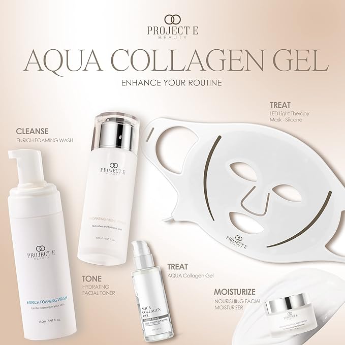 Project E Beauty Aqua Collagen Gel 24-Hour Hydration | Anti-Aging Brightening Treatment | Hydrating & Moisturizing Facial Skincare | Anti-Wrinkle Body Lotion | For Dry or Rough Skin | 50ml