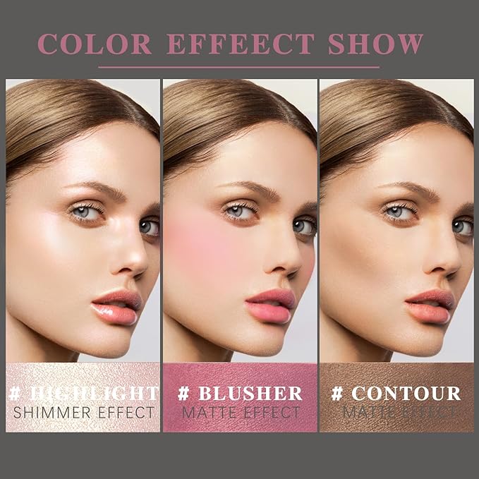 3 Pcs Cream Blush Contour Highlighter Stick for Cheeks Eyes Lips Lightweight Dewy Finish Blush Stick Waterproof Long Lasting Contour Stick Trio Wand Face Makeup Set for Girls and Women (2+5+6)