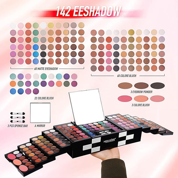 Eyeshadow Palette Cosmetics,Contour Palette Maquillaje Para Mujer,makeup Kit for Women Full Kit,With 142 Color Eyeshadow 3 Color Blush 3 Color Eyebrow Powder…
