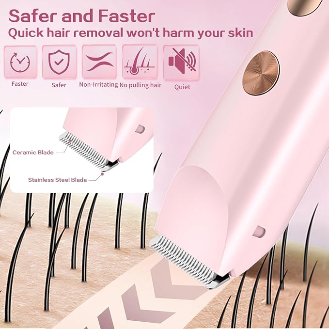2 in 1 Bikini Trimmer for Women, Dual Head Electric Shaver with LED Display for Body Pubic Hair, IPX7 Waterproof Rechargeable Womens Electric Razor for Armpit Leg Body Facial