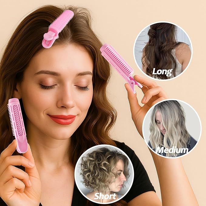 4PCS Volumizing Hair Clips for Root Lift & Volume - Instant Bangs Roller Clips for Effortless Curls & Lift - Velcro Rollers For Hair - Hair Rollers For Women - Pink