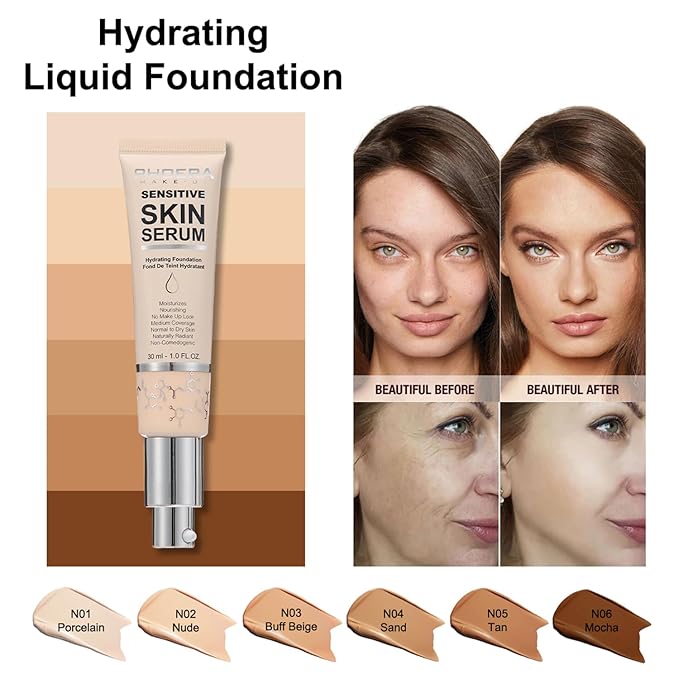 2024 New PHOERA Foundation Makeup for Mature Skin, Wrinkles Matte Natural Finish for a Flawless Complexion (N05 Tan)