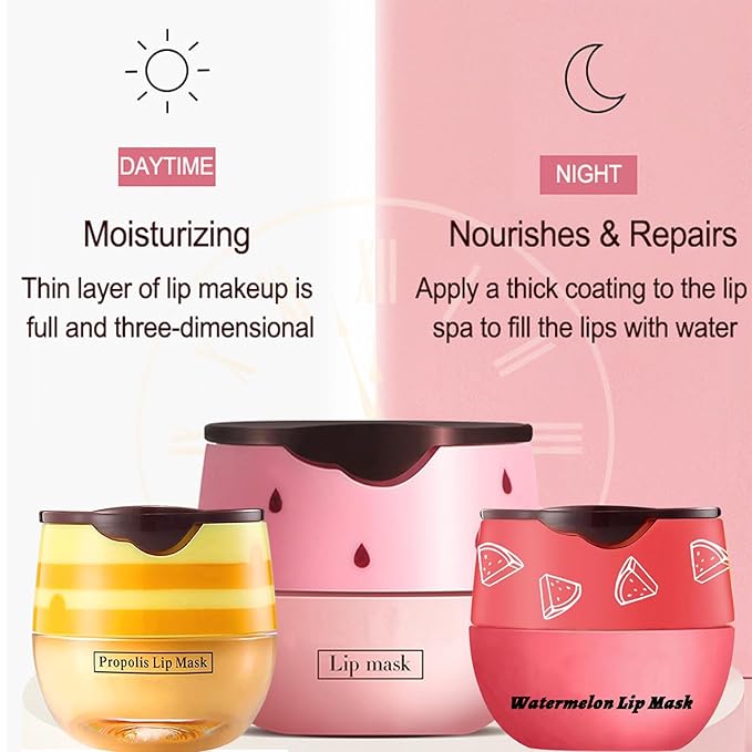 4 PCS Bee Lip Balm Lip Mask Honey Pot, Honey & Strawberry & Watermelon & Apple Lime Lip Mask Overnight Propolis Moisturizing Lip Balm with Stick, Hydrating Lip Sleeping Mask Prevention Dry & Cracked