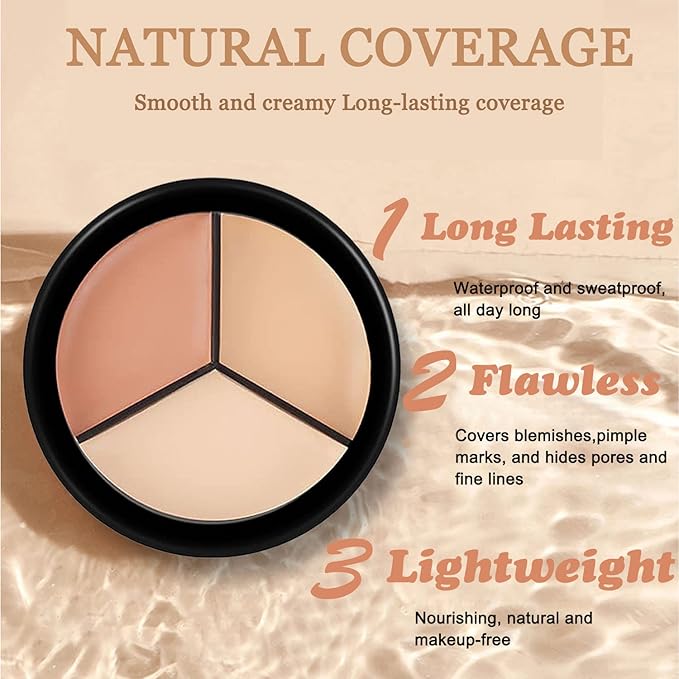 6 Colors Correcting Concealer Palette, Makeup Cream Contour Palette with Brush, Contouring Foundation Highlighting Concealer Palette for Conceals Dark Circles, Redness, Acne, Blemish (E)